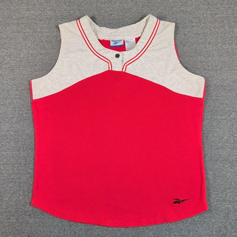 Vtg Reebok Tank Top Y2K Baseball Jersey Henley Colorblock Red &‎ Gray Retro Gorp